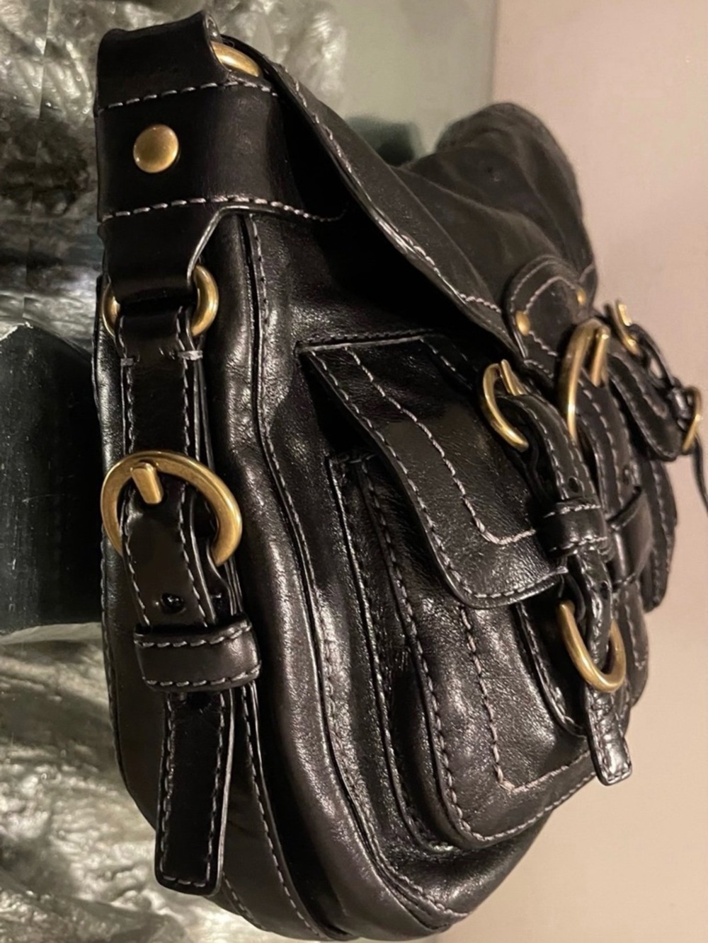 Coach Black Leather Shoulder Bag with Brass Hardware - Picture 3 of 8
